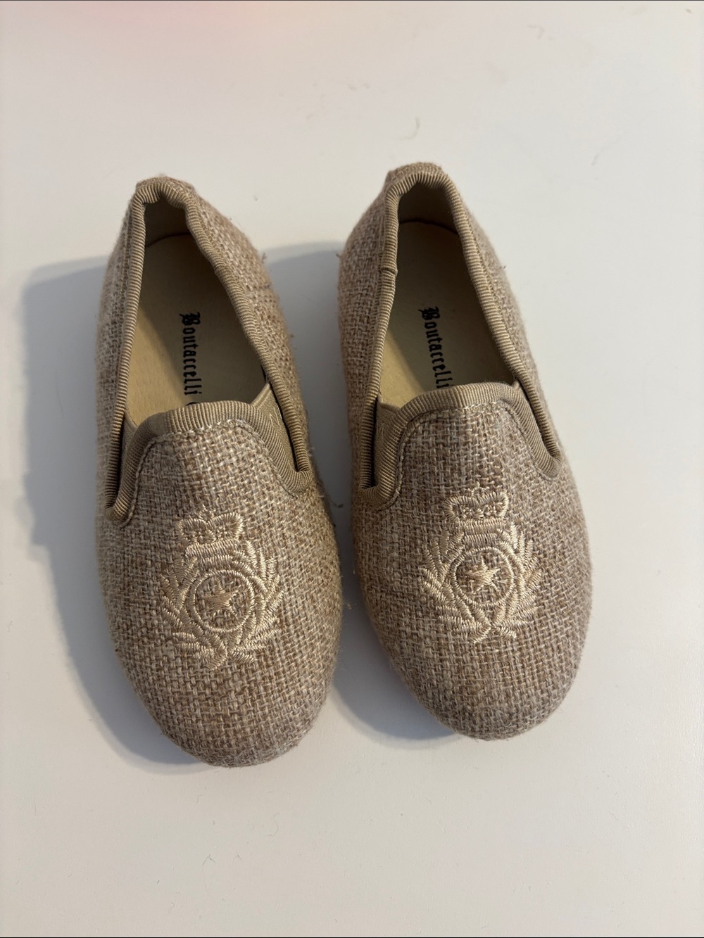 Toddler boys burlap smoking loafers in light tan size 22 eu Boutaccelli classica